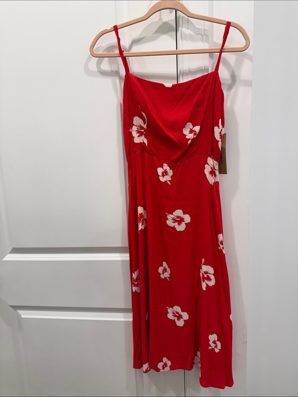 Reformation Red Floral Slip Midi Dress with Cream Blossoms